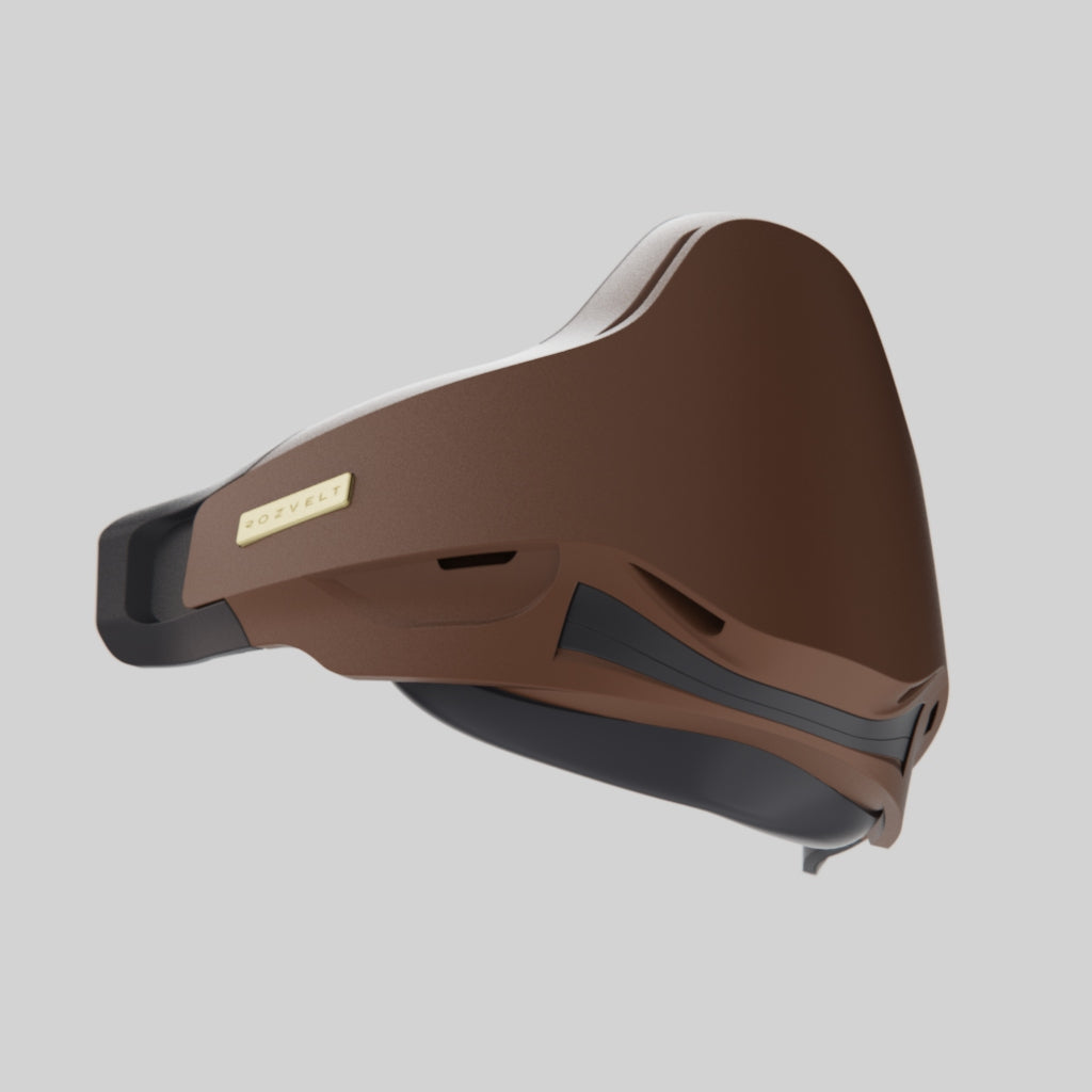 Rozvelt Vektr premium scent control device show brown shell for hunting in wildlife over a grey background great for bear hunting, moose hunting, wapiti hunting