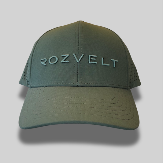 Green cap with 'ROZVELT' branding on a light gray background